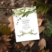 Rustic Watercolor Greenery Country Barn Wedding Invitation