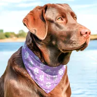 Purple And White Polka Dot Paw Print Monogram Pet Bandana Collar