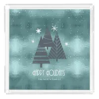 Christmas Trees and Snowflakes Teal ID863 Acrylic Tray