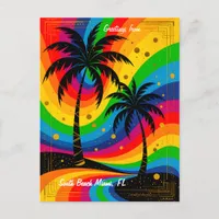 [Pop Art Deco Dreams] Colorful Retro Palm Trees Postcard