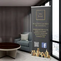 Black gold city skyline business logo Facebook Retractable Banner