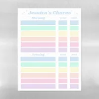 Cute Girly Pastel Rainbow Chores  Magnetic Dry Erase Sheet