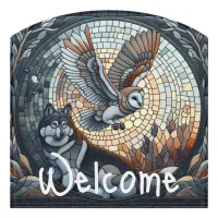 Owl and Wolf Mosaic Ai Art | Welcome Door Sign