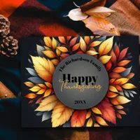 Elegant Fall Leaves Thanksgiving Family Name Year Postcard