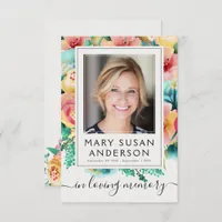 Floral Photo Funeral Memorial Thank You Note Card