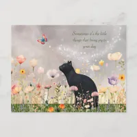 Black Cat in Flowers Postcard