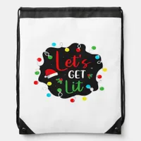 Let's Get Lit Christmas Drinking Lights Santa Esse Drawstring Bag