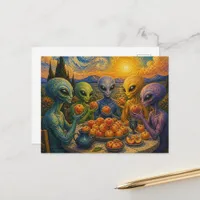Colorful Aliens With Peaches Faux Van Gogh  Postcard