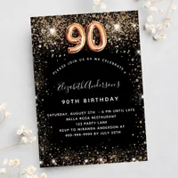90th birthday black gold glitter sparkles invitation