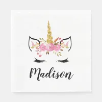 Unicorn Face With Eyelashes Personalized Name Napkins