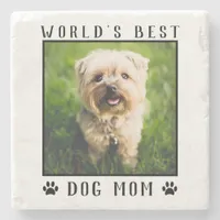 World's Best Dog Mom Paw Prints Pet Photo Stone Coaster