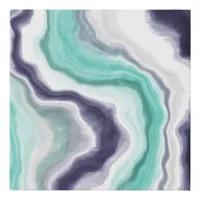 Turquoise, Dark Blue and White Marble Agate Swirls Faux Canvas Print