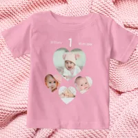 Birthday name age photo collage baby girl pink baby T-Shirt