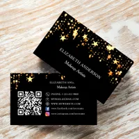 Black gold stars Qr code social media Business Card