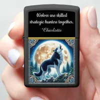 Howling Wolf in a Moonlit Forest Zippo Lighter