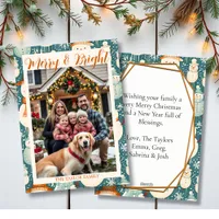 Merry & Bright | Snowman & Family Photo Christmas Holiday Card