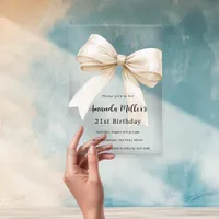 Beige bow elegant clear luxury birthday acrylic invitations