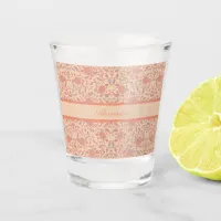 Elegant Flowery Peach and Coral Damask Shot Glass