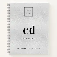 Silver monogram initials business logo notebook