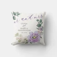 Mr and Mrs Watercolor Lavender Peony Floral Throw Pillow