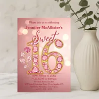 Elegant Rose Gold Gemstone Sweet 16 Birthday  Invitation