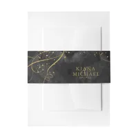Fine Lines Gold Abstract Wedding V1 Black ID867 Invitation Belly Band