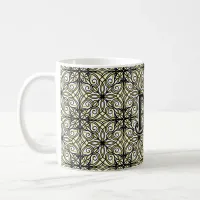 Olive and Black Filigree Patterned Coffee Mug