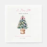 Pink Bow Christmas Tree Merry Little Baby Shower Napkins