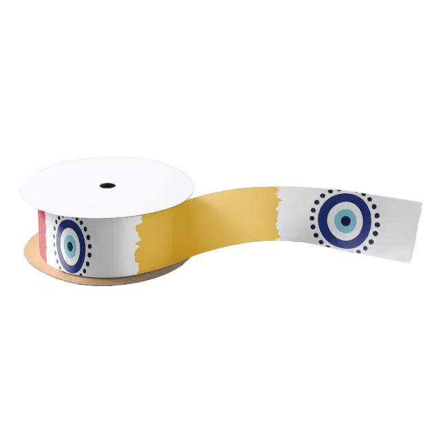 Greek Eye Colorful Squares Pattern Satin Ribbon