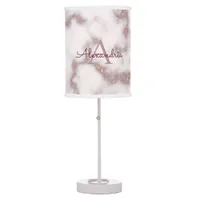 Rose Gold Foil Glitter Pink Marble Name Monogram Table Lamp