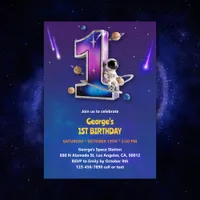 Astronaut Outer Space Themed Boy 1st Birthday Invitation