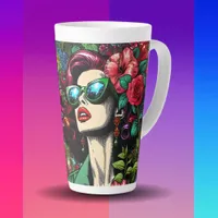 Pretty Lady in Flower Garden Colorful Latte Mug