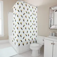 Tropical Toucans Black and White Birds Patterned Shower Curtain