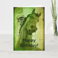 Grunge Horse Birthday Green Card