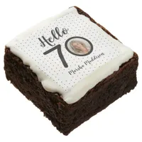 Hello 70 Black & White Dots Photo & Name Birthday Brownie