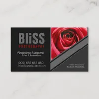 Black+Grey Red Photographer w/ Photo template Business Card