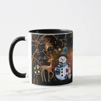 Snowman & Deer Friends Night Tale Custom Christmas Mug