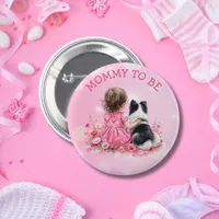 A Baby Girl and her Dog Mom To Be Baby Shower  Button