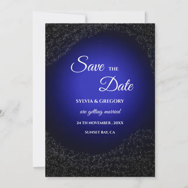 Celestial wedding Full Moon & Stars Midnight blue  Save The Date