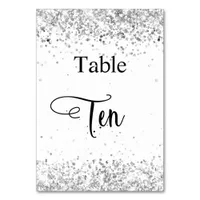 Silver white glitter calligraphy table ten 10 table number