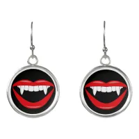 Vampire Girl Fangs and Red Lips Horror Earrings