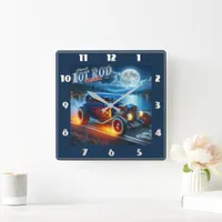 Classic hot rod cruising by the moonlit lake square wall clock