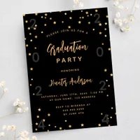 Graduation party black gold stars year invitation postcard