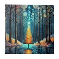 Iridescent Holiday Dream 🎄 Glowing Christmas Tree Ceramic Tile