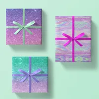 Mermaid Ombre + Iridescent Rainbow Glitter Gift Wrapping Paper Sheets