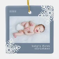  Baby's First Christmas Blue Snowflake Photo Ceramic Ornament