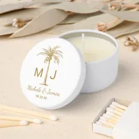 Tropical Gold Palm Tree Monogram Wedding Mini Candle Favors
