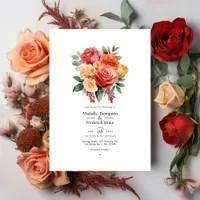 Red, Orange, and Sage Floral Wedding Invitation