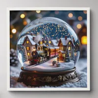 Snow globe with  Vintage Train and Village Peel And Stick Photo Tile
