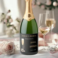 Bridal shower black pink pearls prosecco sparkling wine label